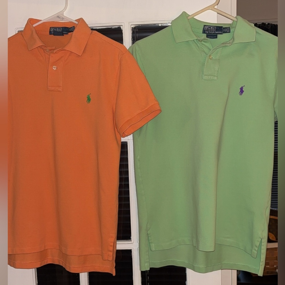 Polo by Ralph Lauren Orange and Light Green Custom Fit Men’s Polo Shirts Sz M